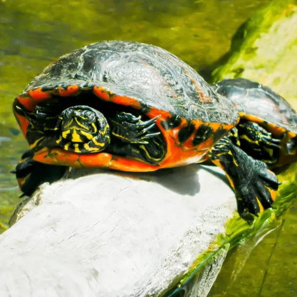 Two Northern Red-bellied Cooters (Pseudemys rubriventris) basking on a log